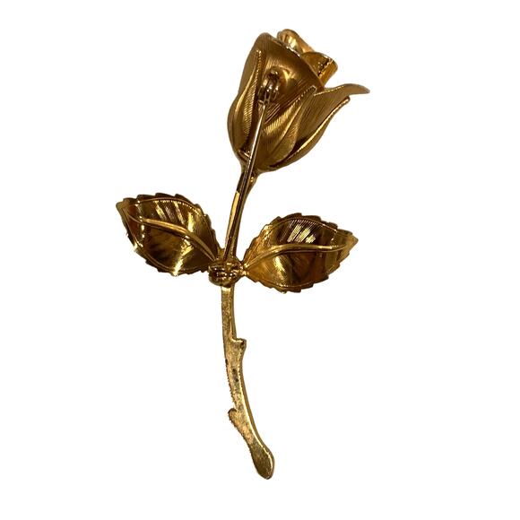 Vintage 60s Large Gold Single Rose Brooch Pin | 2.75" - Picture 5 of 6